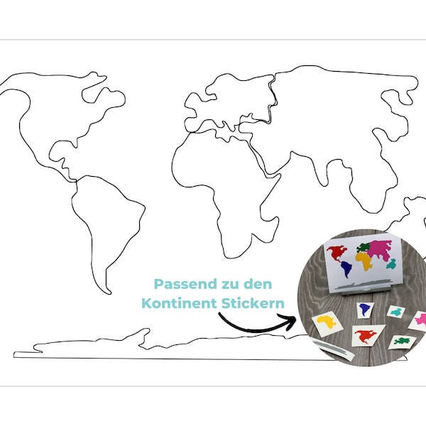 SVG and PDF Download World Map Kids Edition For Matching Continent Sticker Set, Kids Birthday Games Idea Travel, Geography for Kids
