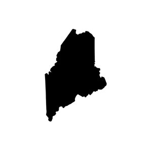 May include: A black silhouette of the state of Maine.