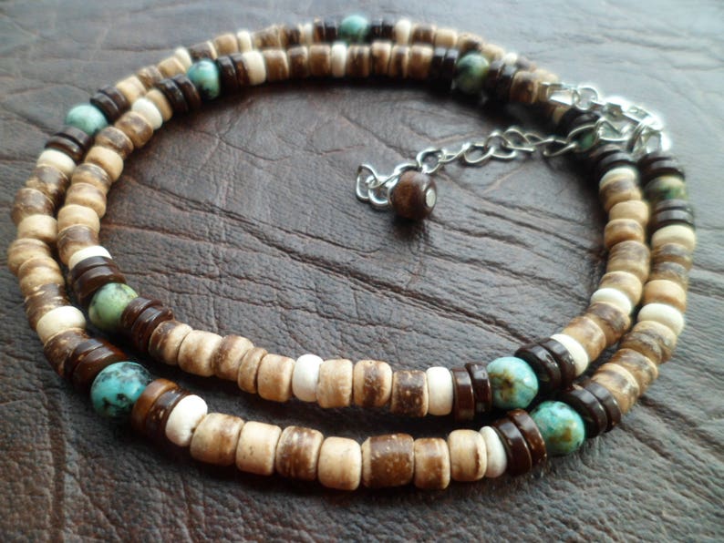 Gift for Men Mens Unisex Beaded Necklace Ethnic Necklace Necklace for Men Natural Coconut Shell Beads and Baltic Amber