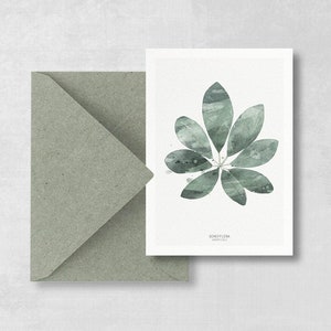 Cartolina Schefflera set di fogli di 2, cartolina botanica