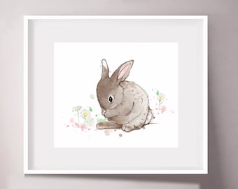 Watercolor bunny print, nursery wall art, baby shower gift, sweet animal print