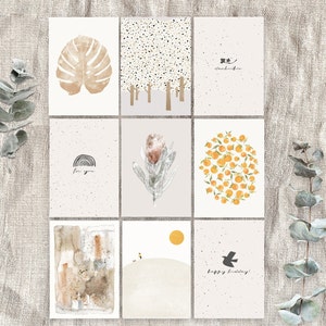 9-er Postkarten Set, Beige Postkarten, Sommer Postkarten, Geburtstag Geschenk
