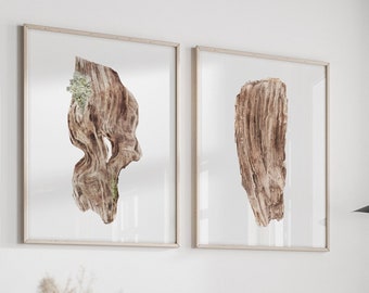 Set von 2 braunen Holz Kunstdrucken, Wald Kunstdruck, Natur Kunst, Wohnzimmer Wandkunst