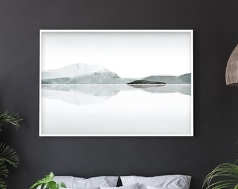 Impression d’art minimaliste de lac de montagne, art mural scandinave, art mural de salon, impression d’art de chambre à coucher