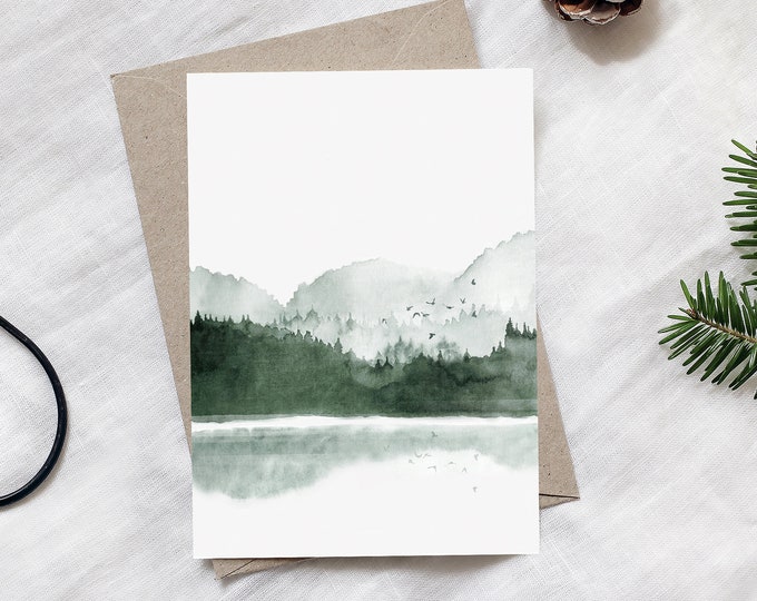 Bergsee Postcard Set of 2, winter Postcard, Forest Postcard, Christmas Card