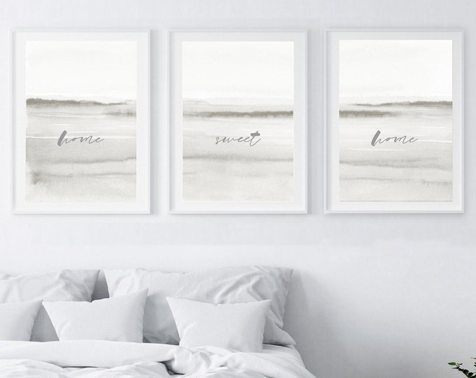 Set of 3 abstract watercolor landscape prints, bedroom wall art, scandinavian prints