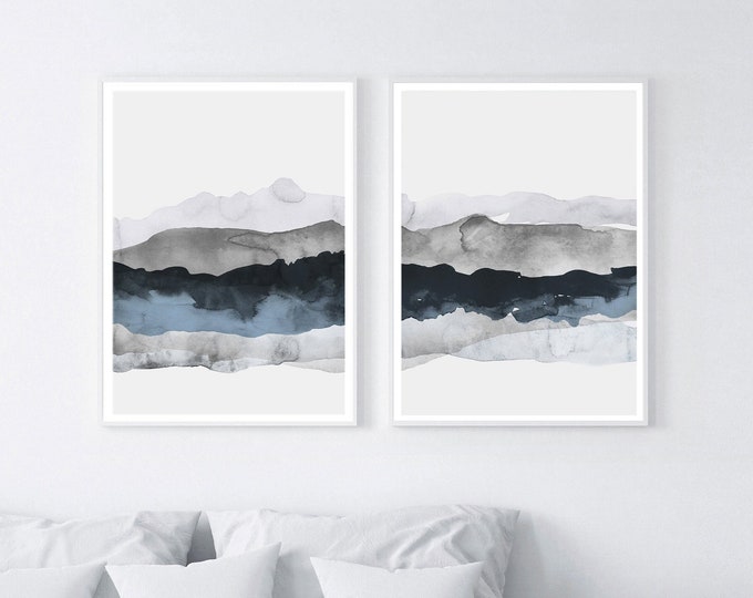 Set of 2 abstract minimal prints, abstract watercolor landscape prints