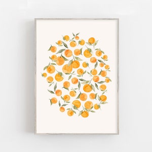 Watercolor oranges fine art print, fruits kitchen wall art print