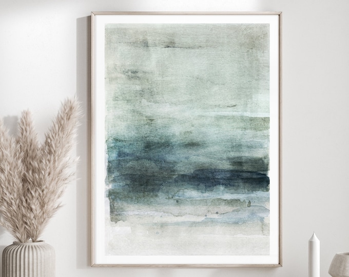 Abstract watercolor foggy landscape print, scandinavian wall art decor