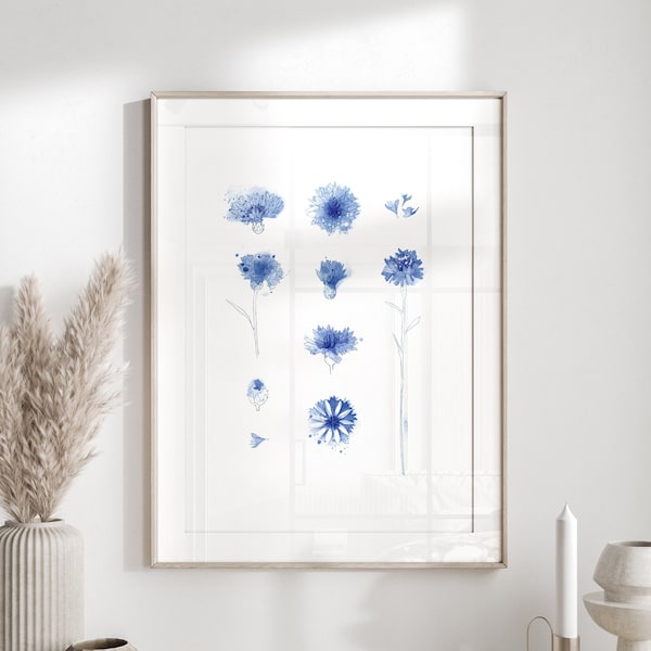 Aquarell Kornblumen Kunstdruck, Blaue Blumen Kunstdruck, Geschenk für Mama, Geburtstagsgeschenk