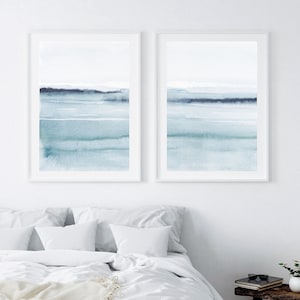 Set von zwei abstrakten Aquarell Kunstdrucken, Schlafzimmer Wandkunst