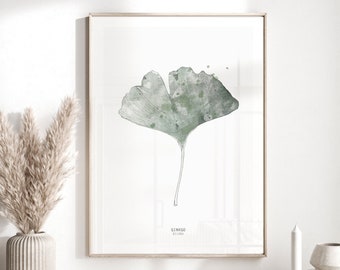 Watercolor ginkgo leaf art print, botanical wall art, green wall art, nature lover gift