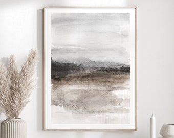 Watercolor Abstract Landscape print, brown fine art print, foggy landscape print