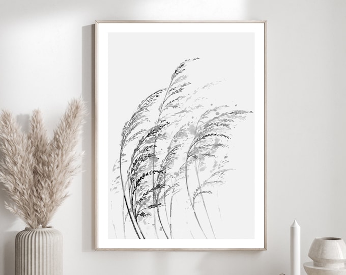 Modern minimal watercolor print, autumn print, monochrome wall art print