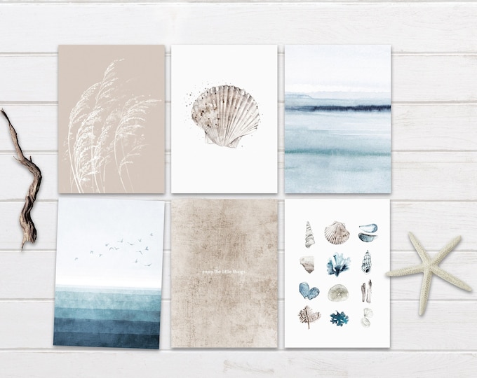 Set of 6 postcards, sea ocean postcards, summer postcards, nature postcards