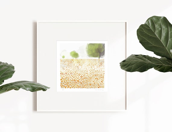 Watercolor tulip meadow fine art print, orange flowers field print