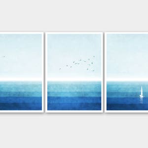 Conjunto de tres impresiones de arte marino, impresiones de arte del océano azul