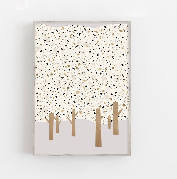Terrazzo print, Abstract forest print, modern landscape art, abstract trees
