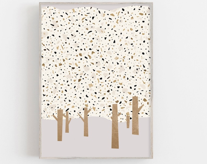 Terrazzo print, Abstract forest print, modern landscape art, abstract trees