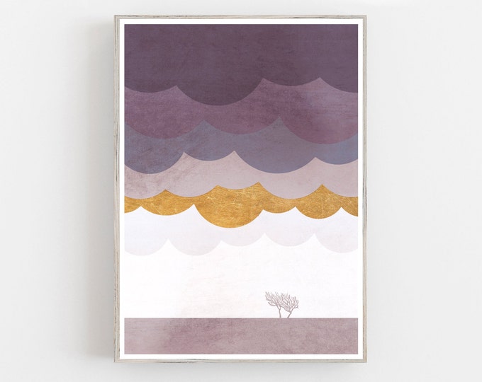 Autumn Landscape Print, Modern Wall Art, Scandinavian Print, Cloudscape, abstract art print