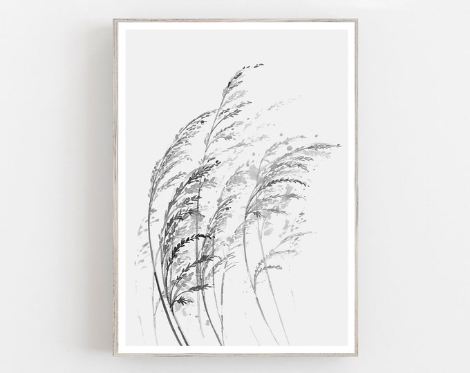 Modern minimal watercolor print, autumn print, monochrome wall art print