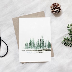 Neblige Tannenbäume Postkarte 2-er Set, Winter Postkarte, Nebliger Landschaft