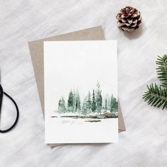 Misty Fir Trees Postcard Set of 2, Winter Postcard, Misty Landscape