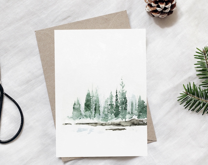 Misty Fir Trees Postcard Set of 2, Winter Postcard, Misty Landscape