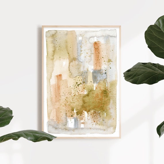 Abstract watercolor print, modern orange wall art, boho print
