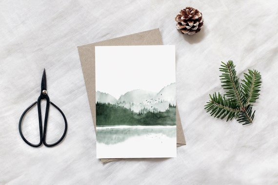 Bergsee Postcard Set of 2, winter Postcard, Forest Postcard, Christmas Card