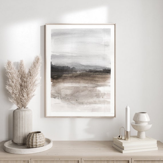 Watercolor Abstract Landscape print, brown fine art print, foggy landscape print