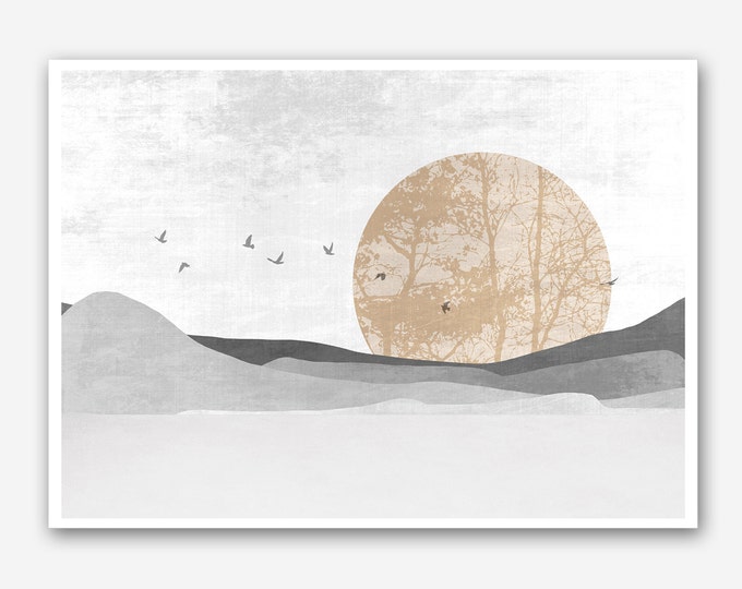 Modern minimalist landscape print, scandinavian wall art, minimalist print, Abstract landscape print