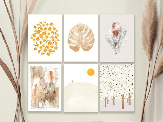 6-Pack A6 Postcards Set - Beige, Orange, Nude, Summer & Boho Motifs - Matte Finish, Writable Back, with or without Envelopes