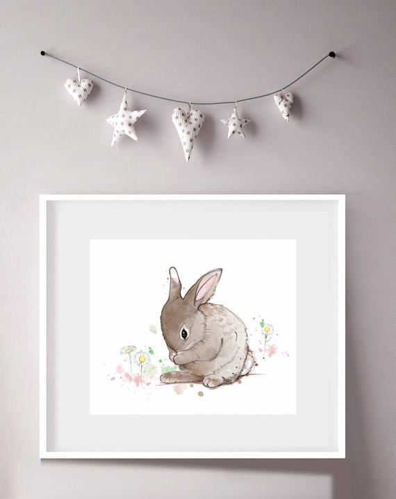 Watercolor bunny print, nursery wall art, baby shower gift, sweet animal print
