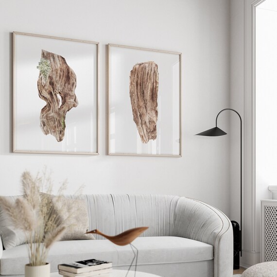 Set of 2 brown wood prints, modern watercolor wood, brown wall art, modern minimalist prints