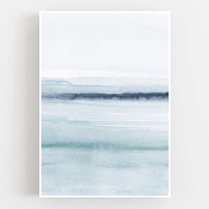 Abstract watercolor foggy landscape print, scandinavian wall art decor, watercolor ocean print