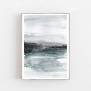 Abstract watercolor foggy landscape print, modern blue grey print, scandinavian wall art, nordic wall decor