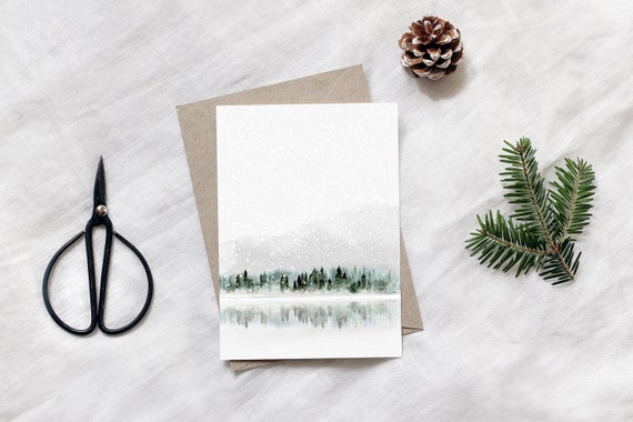 Christmas card Snowing set of 2, winter postcard, Christmas