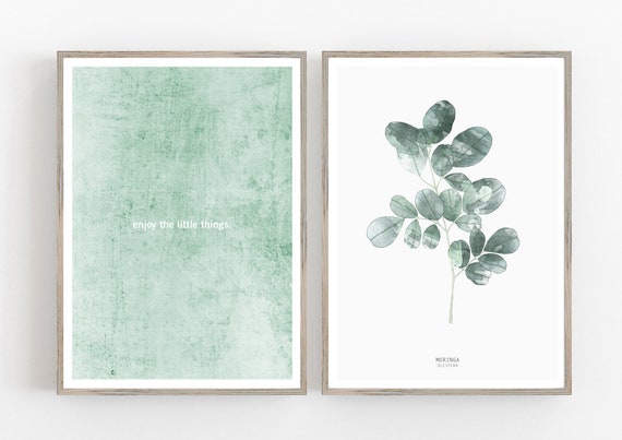 Set of 2 mint green prints, Moringa leaf, Quote print