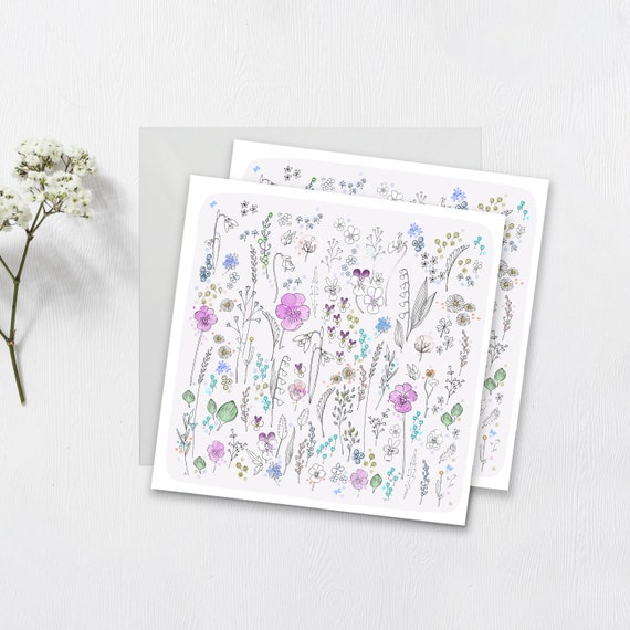 Postcard violet meadow set of 2, pansies postcard, viola flowers postcard