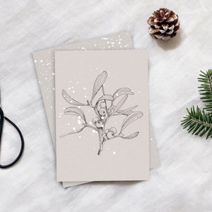 Set di 2 biglietti di Natale con vischio, cartolina invernale, biglietto pieghevole di Natale, biglietto di auguri hygge