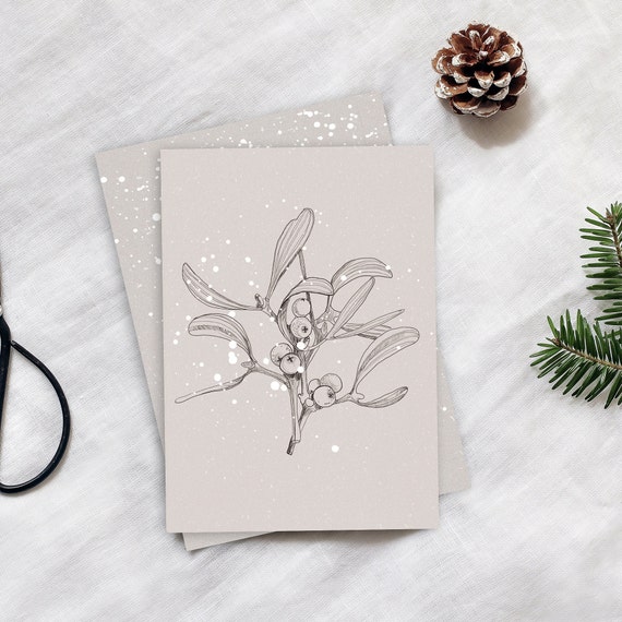 Christmas card mistletoe set of 2, winter postcard, Christmas folding card, hygge greeting card