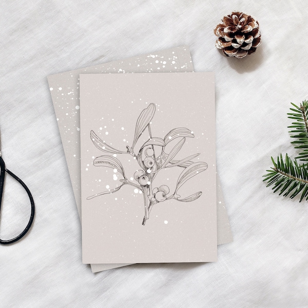 Weihnachtskarte Mistel 2-er Set, winter Postkarte, Weihnachten Klappkarte, Hygge Grußkarte