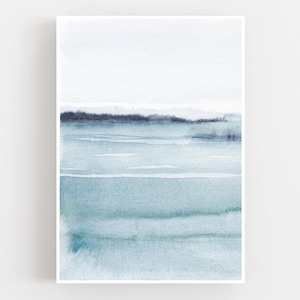 Abstract watercolor foggy landscape print, scandinavian wall art decor