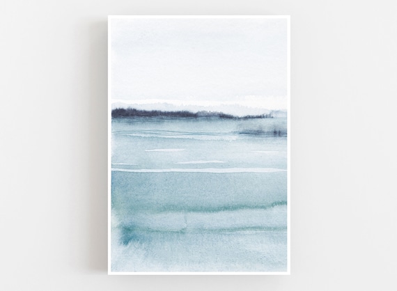 Abstract watercolor foggy landscape print, scandinavian wall art decor