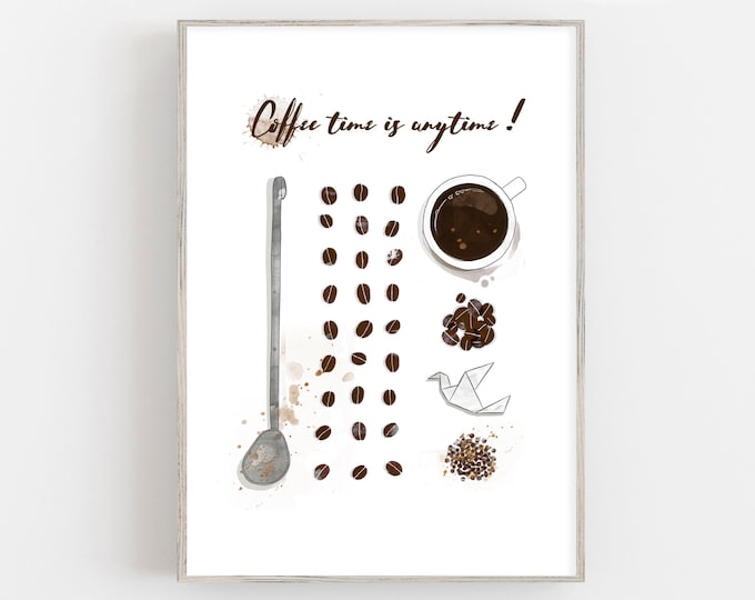 Coffee Print, Kitchen Print, Coffee Poster, Coffee time is anytime