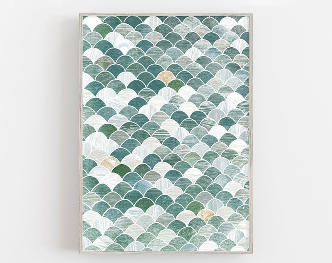 Green abstract pattern print, mermaid scales print