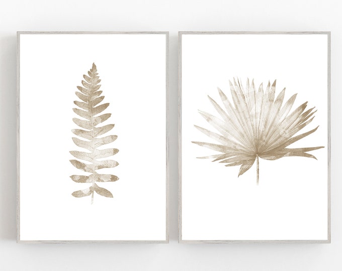 Set of 2 modern botanical prints, scandinavian wall art decor