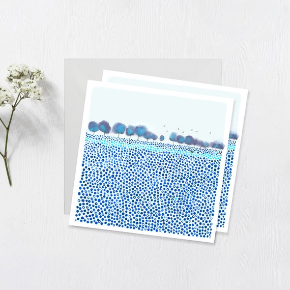 Postcard Blue Meadow set of 2, blue postcard, landscape