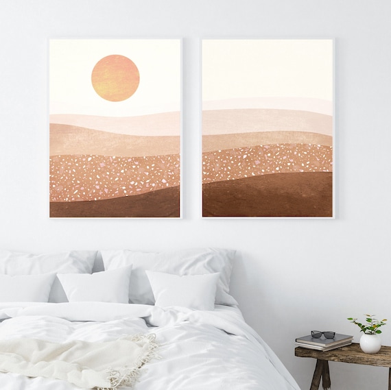 Set of 2 burnt orange fine art prints, Modern abstract landscape prints